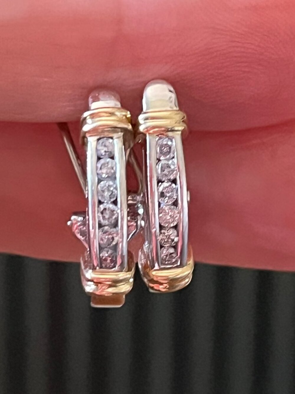 Sterling Silver Two-tone Diamond Half-Hoop Earrings